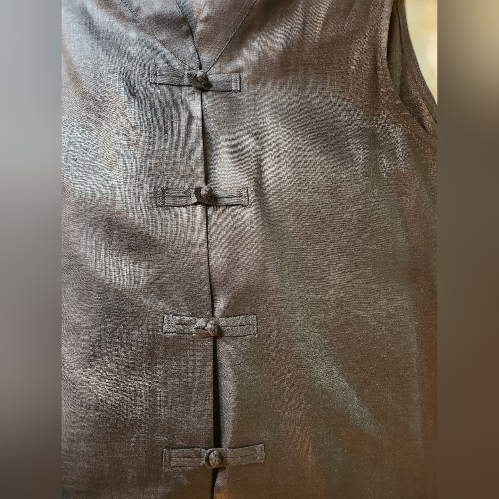 VINTAGE ANN TAYLOR 100% Linen Chinese Tunic Top M - Picture 3 of 6